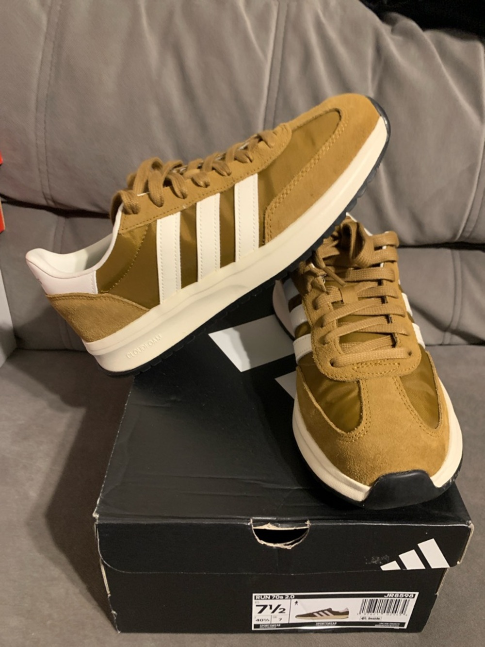 NWOT Adidas Run 70s 2.0 Mustard Brown and White Vintage Style Sneakers